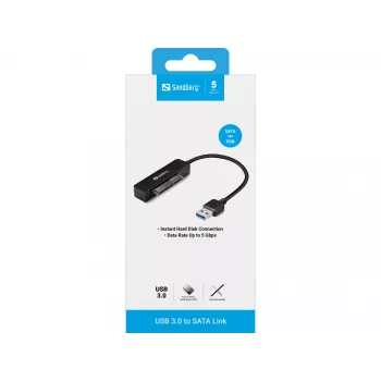 Sandberg USB 3.0 zu SATA Link, Schwarz, 5 Gbit/s, 20 g, 77 mm, 18 mm, 193 mm