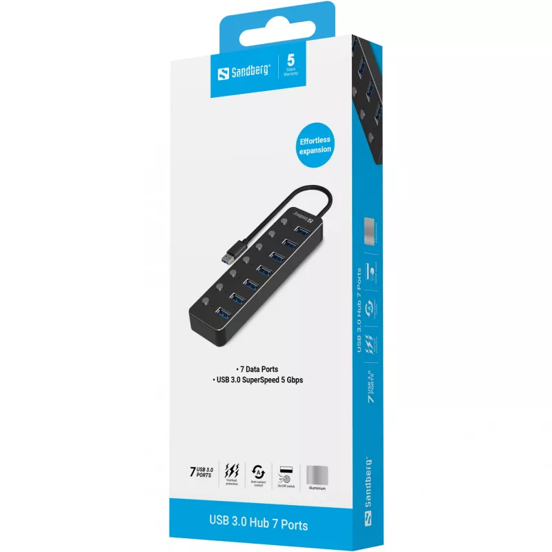 USB Hub Sandberg 7 Ports USB 3.0 Schwarz Aluminium