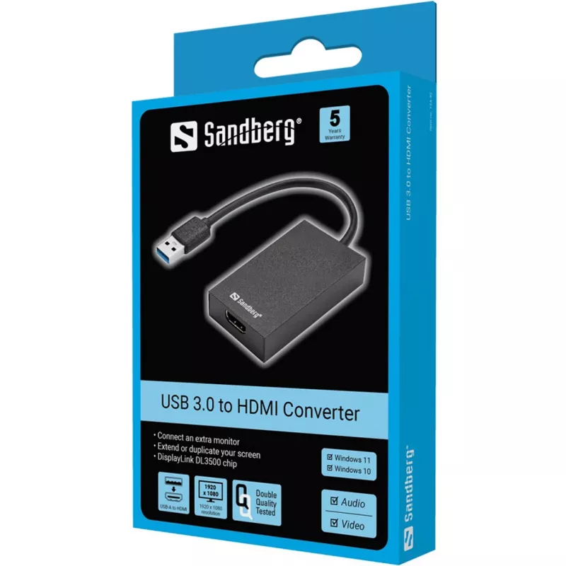 Sandberg USB 3.0 zu HDMI Konverter Schwarz Passiver Videokonverter