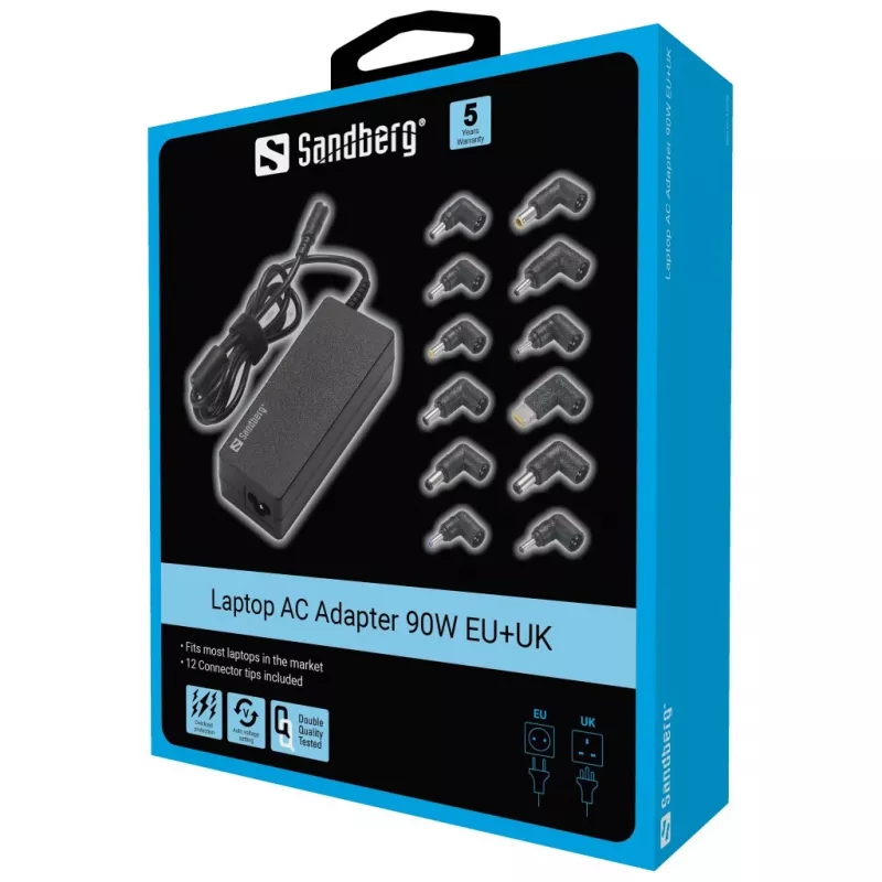 Laptop-Netzteil Sandberg 90W EU+UK Eingang 100-240V Schwarz