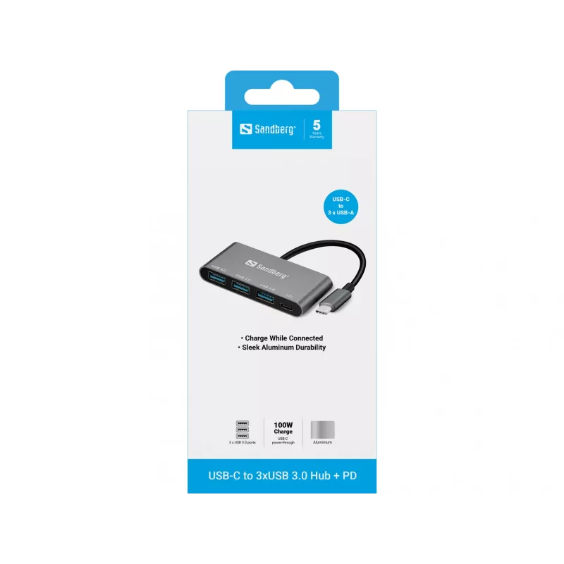 USB-C auf 3xUSB 3.0 Hub + PD Sandberg 136-03