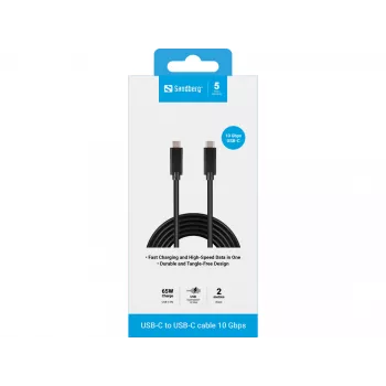 Sandberg USB-C USB-C 2M USB 3.1 Gen.2, 2 m, USB C, USB C, USB 3.2 Gen 2 (3.1 Gen 2), Stecker/Stecker, Schwarz