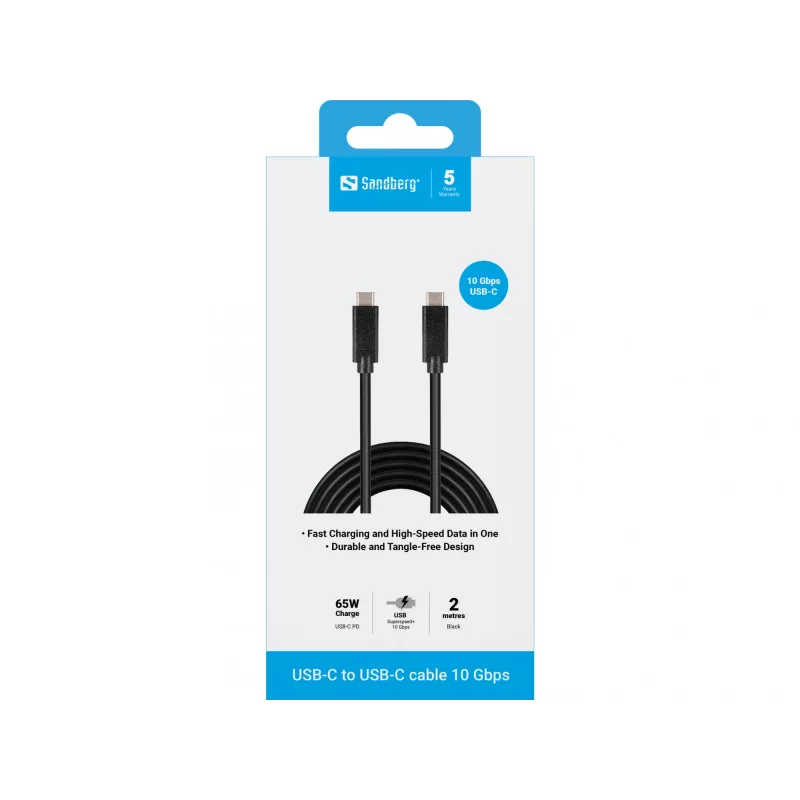 Sandberg USB-C USB-C 2M USB 3.1 Gen.2, 2 m, USB C, USB C, USB 3.2 Gen 2 (3.1 Gen 2), Stecker/Stecker, Schwarz