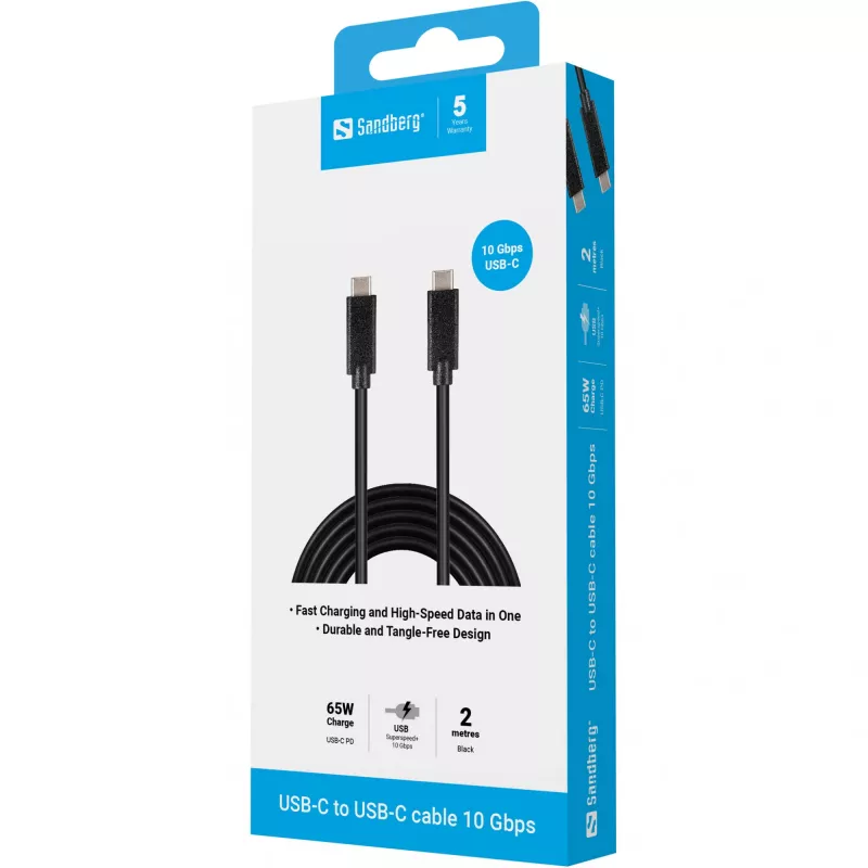 Sandberg USB-C USB-C 2M USB 3.1 Gen.2, 2 m, USB C, USB C, USB 3.2 Gen 2 (3.1 Gen 2), Stecker/Stecker, Schwarz