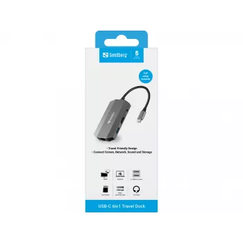 USB-C Dock Sandberg 6in1 Travel Dock