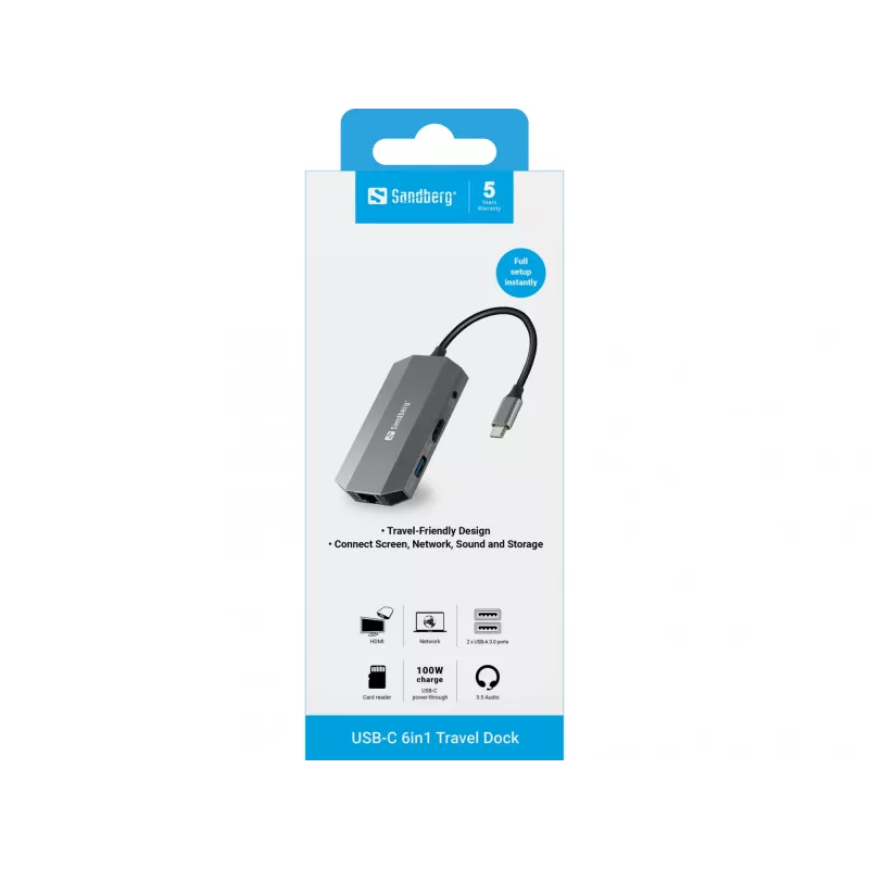 USB-C Dock Sandberg 6in1 Travel Dock