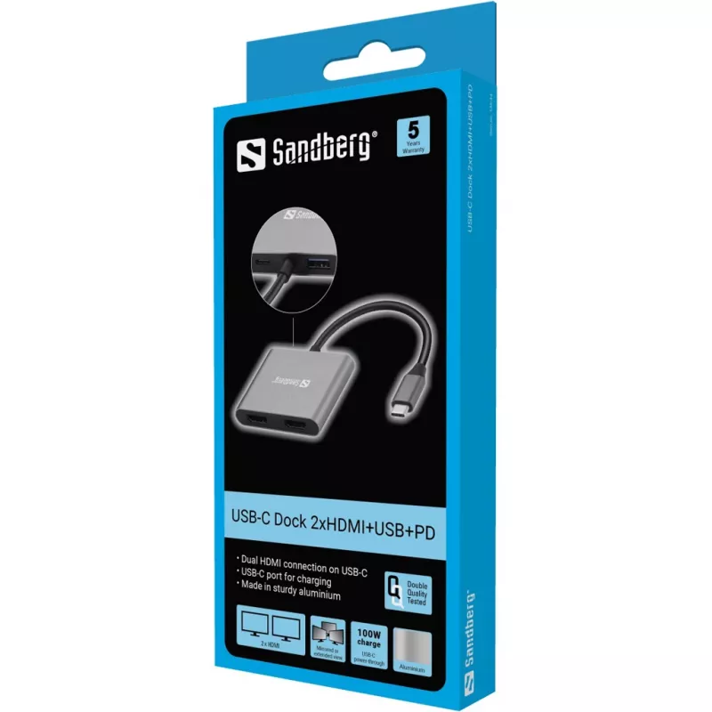Sandberg USB-C Dock 2xHDMI+USB+PD Maximalauflösung 3840x2160