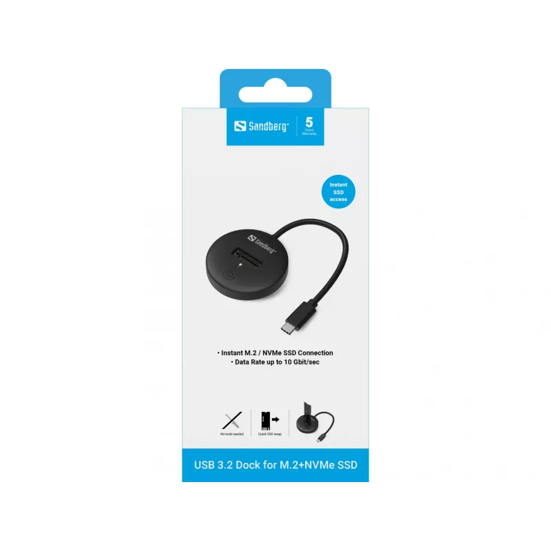 Sandberg USB 3.2 Dock für M.2+NVMe SSD 4 TB Schwarz