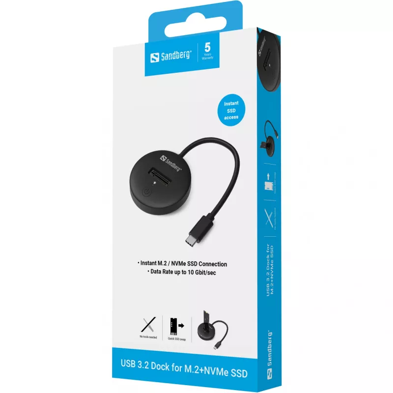 Sandberg USB 3.2 Dock für M.2+NVMe SSD 4 TB Schwarz