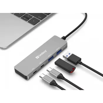 Sandberg USB-C to 2xUSB-A + 2xUSB-C Hub Grau Aluminium