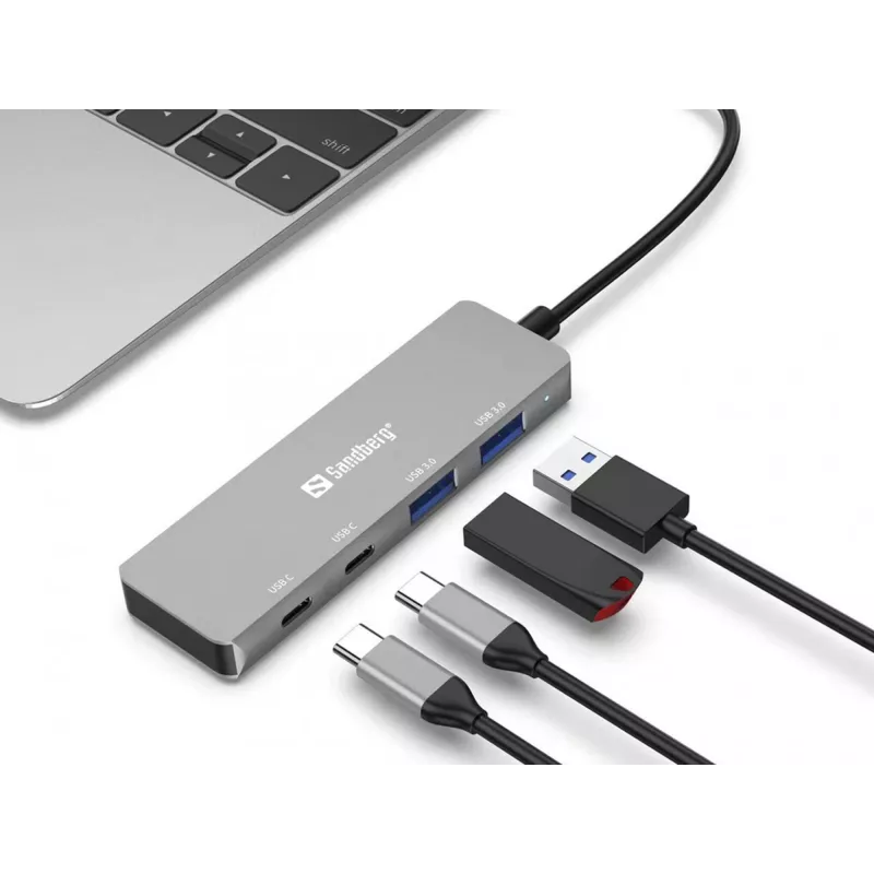 Sandberg USB-C to 2xUSB-A + 2xUSB-C Hub Grau Aluminium