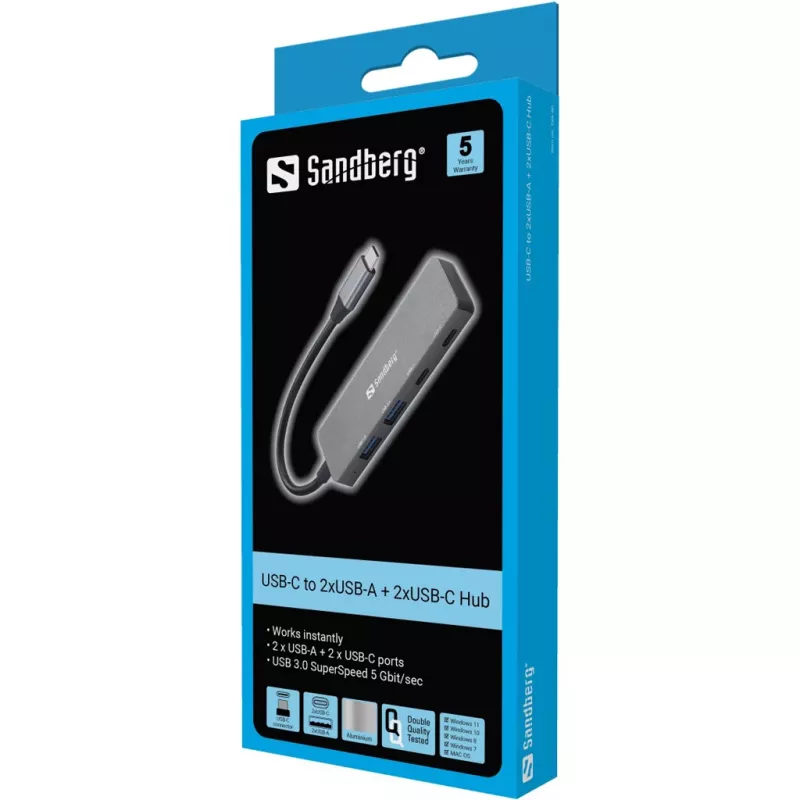 Sandberg USB-C to 2xUSB-A + 2xUSB-C Hub Grau Aluminium
