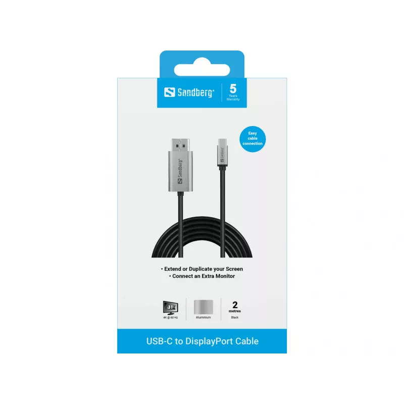 Sandberg USB-C-auf-DisplayPort-Kabel 2M USB Typ-C DisplayPort 2m