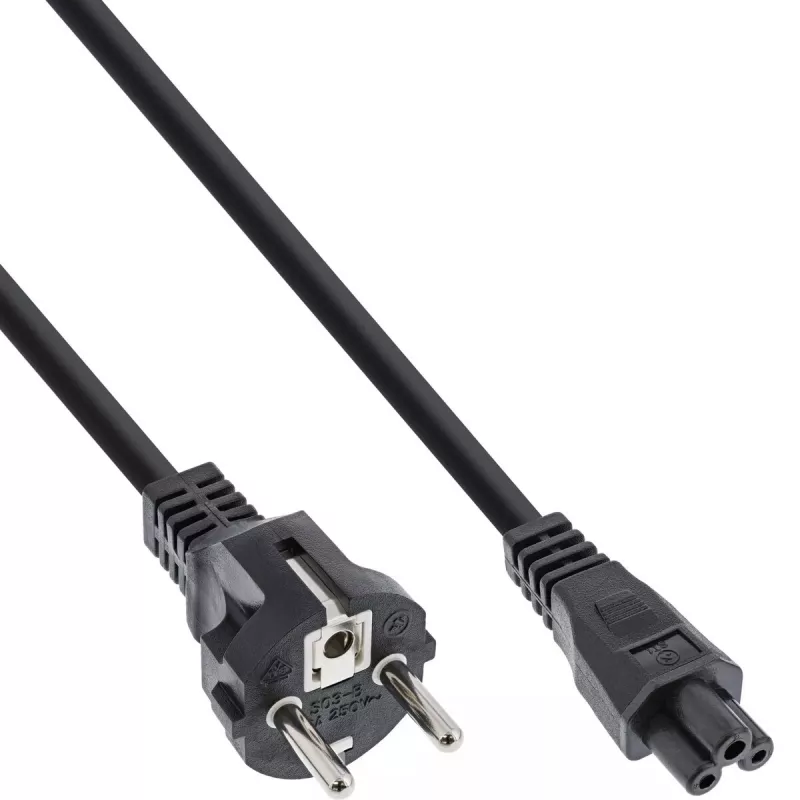 InLine Netzkabel Typ F Deutsch / „Mickey Maus“-Notebookstecker schwarz 0,5 m