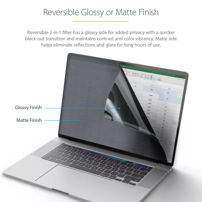 StarTech.com 16-Zoll MacBook Pro 21/23 Laptop-Blickschutzfolie, blendfreier Blickschutzfilter mit 51% Blaulichtreduzierung, Monitor-Bildschirmschutz mit +/- 30° Blickwinkel, umkehrbare matte/glänzende Seiten