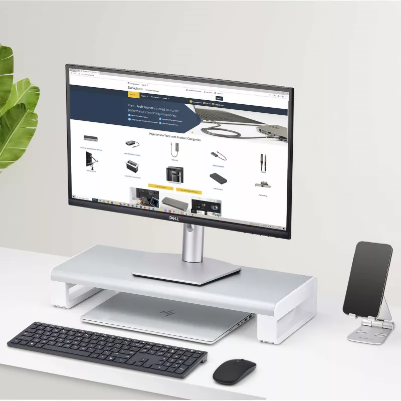 StarTech.com Ergonomischer Monitorständer, bis zu 15 kg, feste Höhe 9 cm, Desktop-Computer-Monitor/Laptop-Ständer, Stahlplattform, schnelle Montage, Schreibtischfläche optimieren