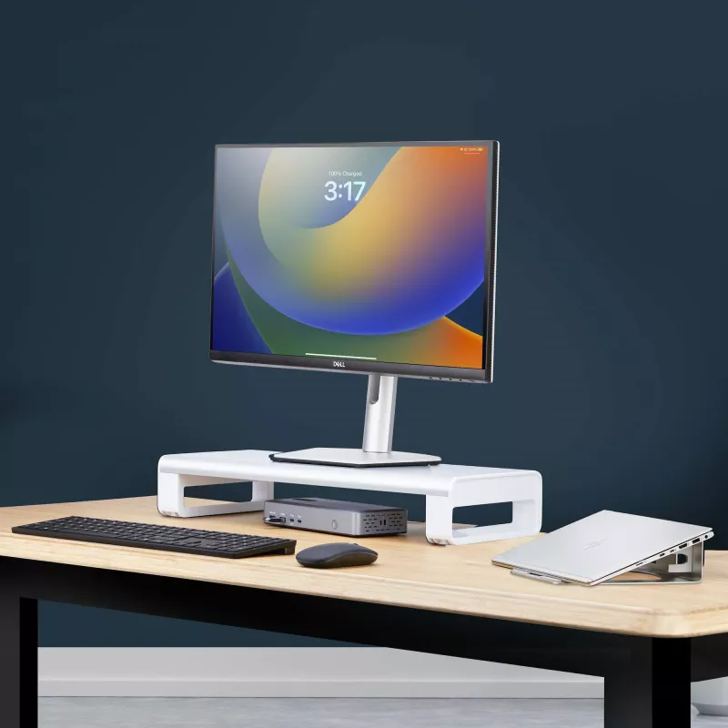 StarTech.com Ergonomischer Monitorständer, bis zu 15 kg, feste Höhe 9 cm, Desktop-Computer-Monitor/Laptop-Ständer, Stahlplattform, schnelle Montage, Schreibtischfläche optimieren