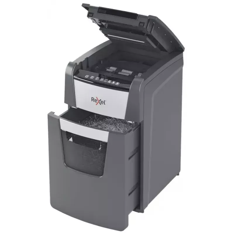 Rexel Optimum AutoFeed+ 150M Aktenvernichter Mikroschnitt 55 dB 22 cm Schwarz, Grau