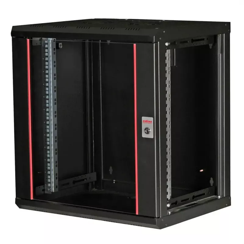 Wandmontiertes 19-Zoll-Rack ROLINE Pro 12U, 600x450 mm, schwarz, Schlüsselschloss, IP20