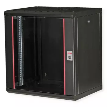 Wandmontiertes 19-Zoll-Rack ROLINE Pro 12U, 600x450 mm, schwarz, Schlüsselschloss, IP20