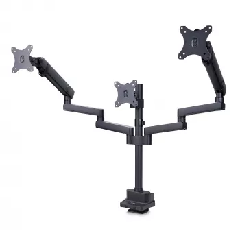 StarTech.com Dreifach-Monitor-Tischhalterung für bis zu drei 27-Zoll-Bildschirme, VESA 75x75/100x100, werkzeuglose Armeinstellung, C-Klemmen-/Tülsenmontage, federunterstützte Arme