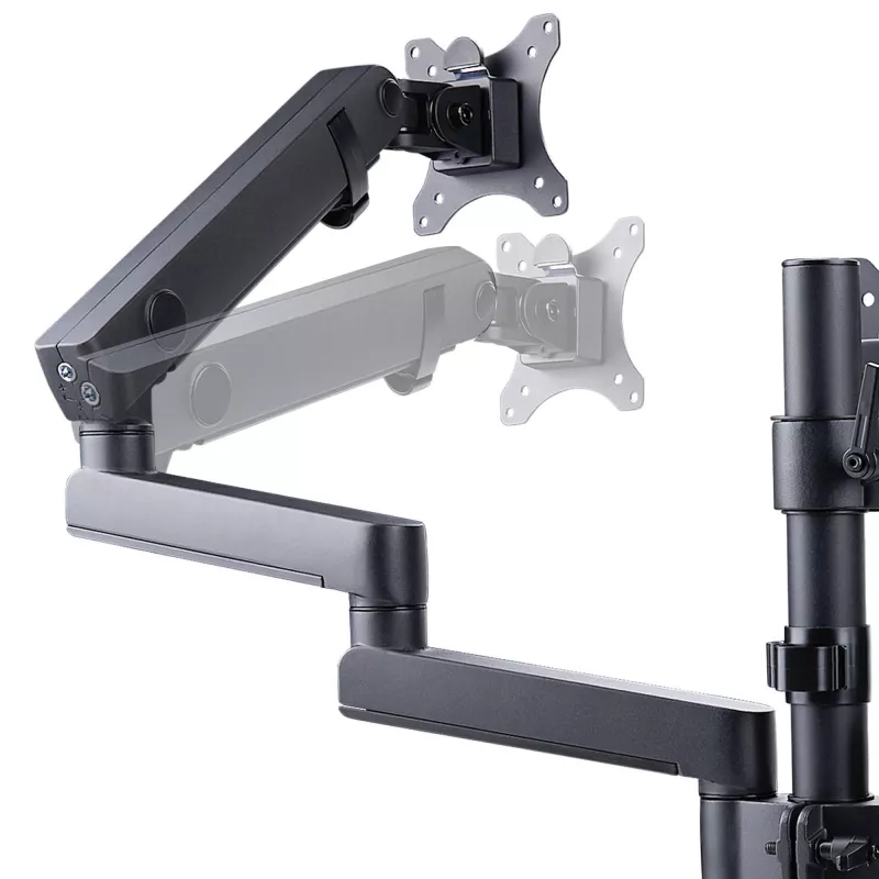 StarTech.com Dreifach-Monitor-Tischhalterung für bis zu drei 27-Zoll-Bildschirme, VESA 75x75/100x100, werkzeuglose Armeinstellung, C-Klemmen-/Tülsenmontage, federunterstützte Arme