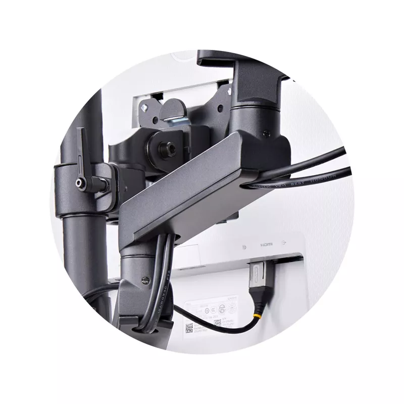 StarTech.com Dreifach-Monitor-Tischhalterung für bis zu drei 27-Zoll-Bildschirme, VESA 75x75/100x100, werkzeuglose Armeinstellung, C-Klemmen-/Tülsenmontage, federunterstützte Arme