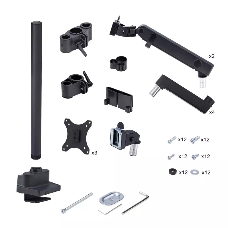 StarTech.com Dreifach-Monitor-Tischhalterung für bis zu drei 27-Zoll-Bildschirme, VESA 75x75/100x100, werkzeuglose Armeinstellung, C-Klemmen-/Tülsenmontage, federunterstützte Arme