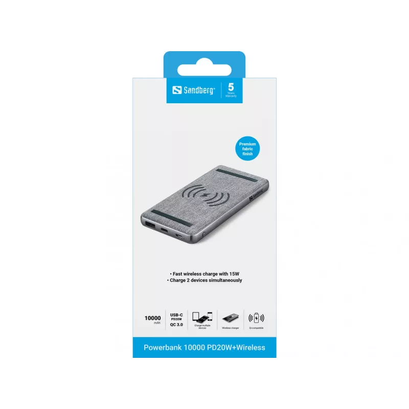 Tragbare Powerbank Sandberg Powerbank 10000 PD20W+Wireless, 10000 mAh