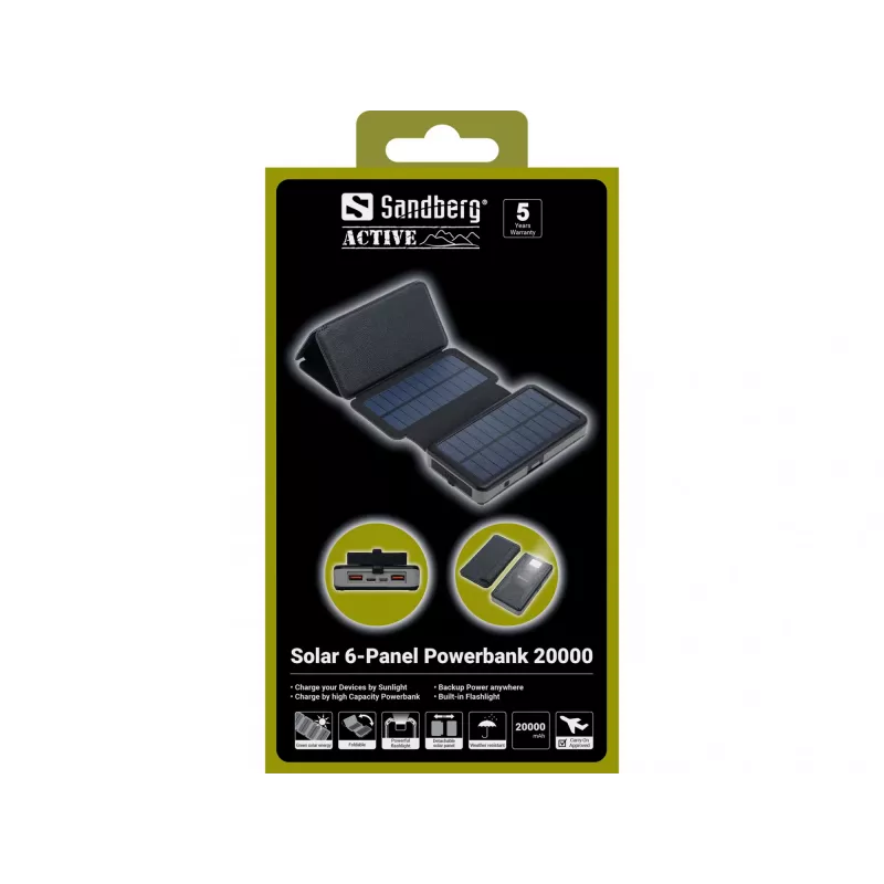 Powerbank Sandberg Solar 6-Panel 20000mAh Lithium-Polymer Schwarz