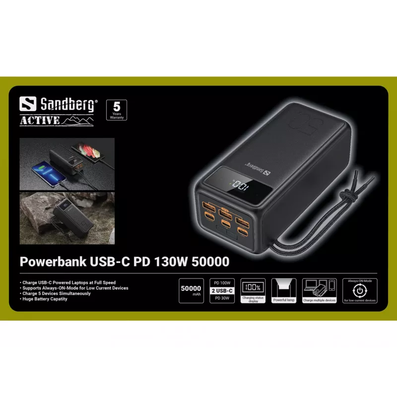 Tragbare Powerbank Sandberg USB-C PD 130W 50000mAh