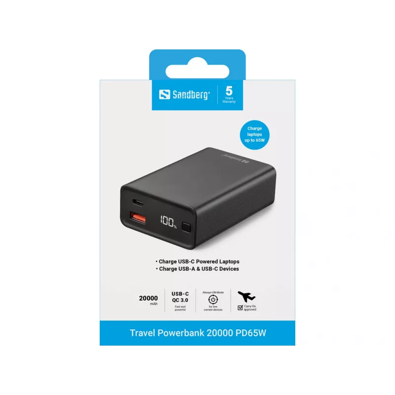 Tragbare Powerbank Sandberg Travel Powerbank 20000 PD65W, 20000 mAh