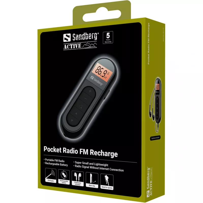 Tragbares Radio Sandberg Pocket Radio FM Recharge FM 76-108 MHz