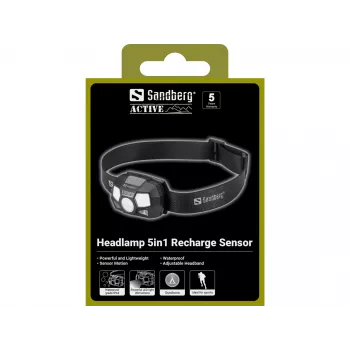 Stirnlampe Sandberg 5in1 Recharge Sensor LED 200 lm Schwarz