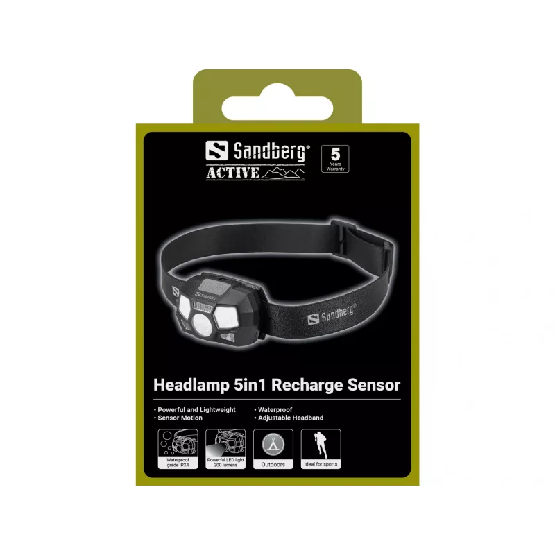 Stirnlampe Sandberg 5in1 Recharge Sensor LED 200 lm Schwarz