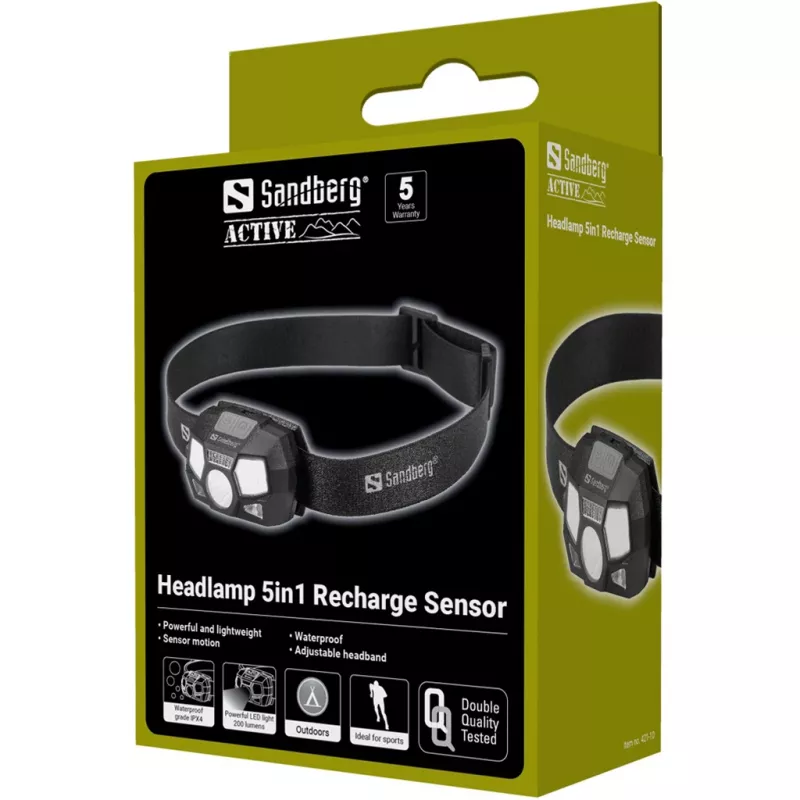 Stirnlampe Sandberg 5in1 Recharge Sensor LED 200 lm Schwarz