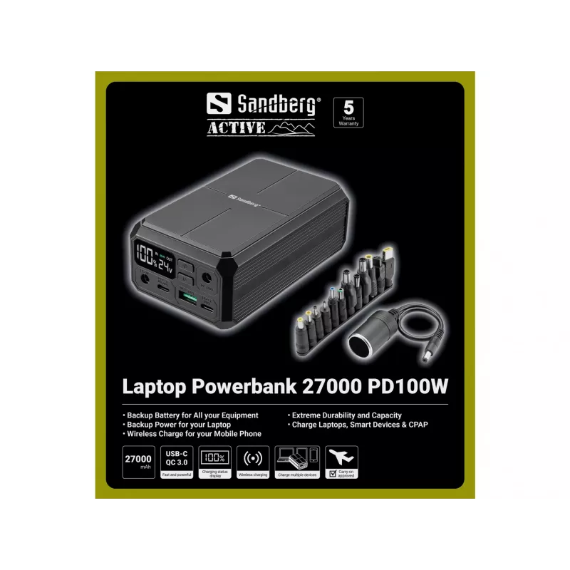 Tragbare Powerbank Sandberg Laptop Powerbank 27000 PD100W, 27000 mAh