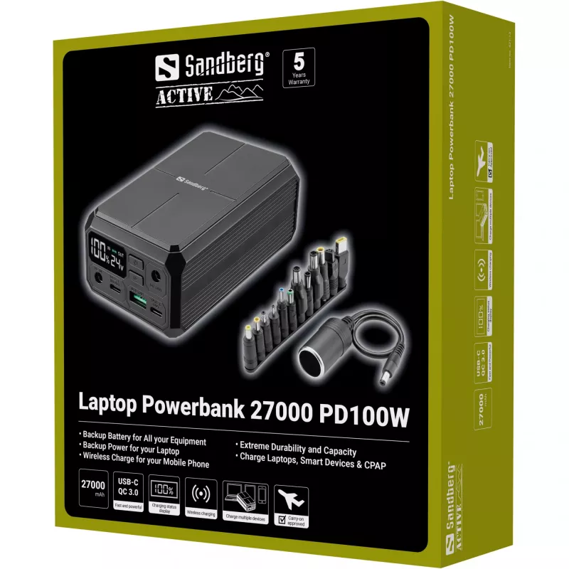 Tragbare Powerbank Sandberg Laptop Powerbank 27000 PD100W, 27000 mAh