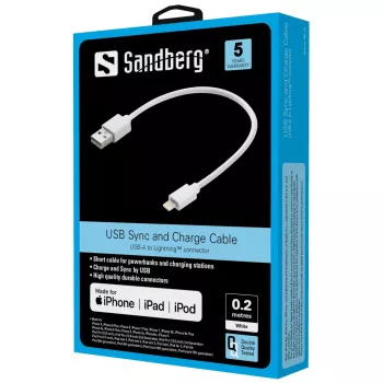 Kabel Sandberg USB Lightning MFI 0,2 m Weiß