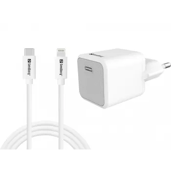 AC Ladegerät Sandberg 20W USB-C + Lightning 1M Schnellladung Weiß