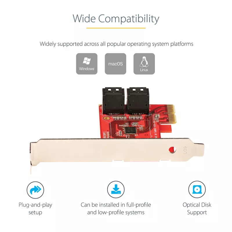 StarTech.com SATA PCIe Karte - 4 Port PCIe SATA Erweiterungskarte - 6 Gbit/s - Low-Profile-Blende - Gestapelte SATA-Anschlüsse - ASM1164 Non-RAID - PCI Express zu SATA Konverter