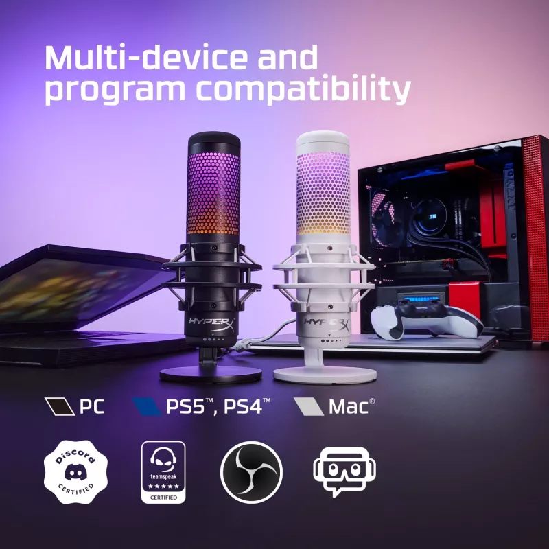 HyperX QuadCast S - USB-Mikrofon (Weiß-Grau) - RGB-Beleuchtung