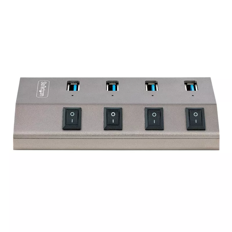 StarTech.com 4-Port-Self-Powered-USB-C-Hub mit einzelnen Ein/Aus-Schaltern, USB 3.0 5Gbps-Erweiterungshub mit Netzteil, Desktop/Laptop-USB-C-zu-USB-A-Hub, USB-Typ-C-Hub mit BC 1.2