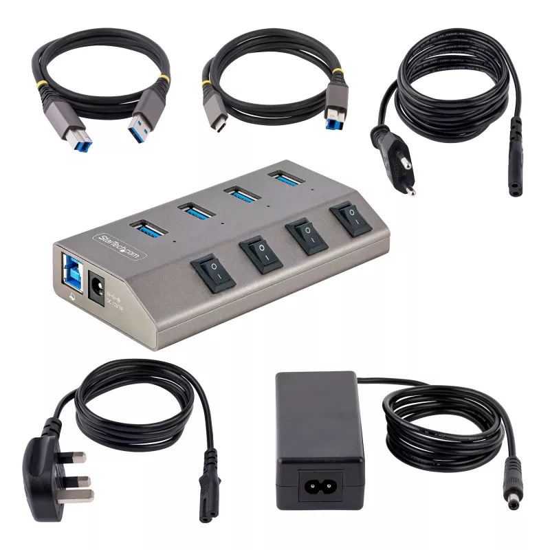 StarTech.com 4-Port-Self-Powered-USB-C-Hub mit einzelnen Ein/Aus-Schaltern, USB 3.0 5Gbps-Erweiterungshub mit Netzteil, Desktop/Laptop-USB-C-zu-USB-A-Hub, USB-Typ-C-Hub mit BC 1.2
