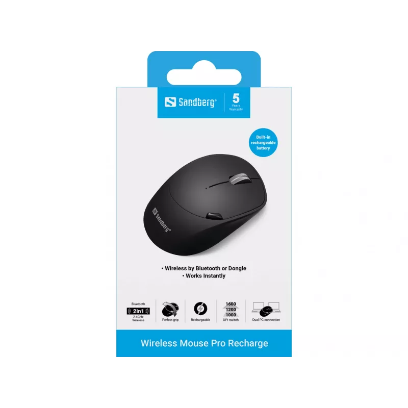Sandberg Wireless Maus Pro Recharge Kabellose Maus RF Wireless + Bluetooth