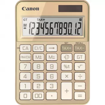 Tischrechner Canon KS-125KB mit 12-stelligem Display, Steuerfunktionen, Batterie/Solar, gold
