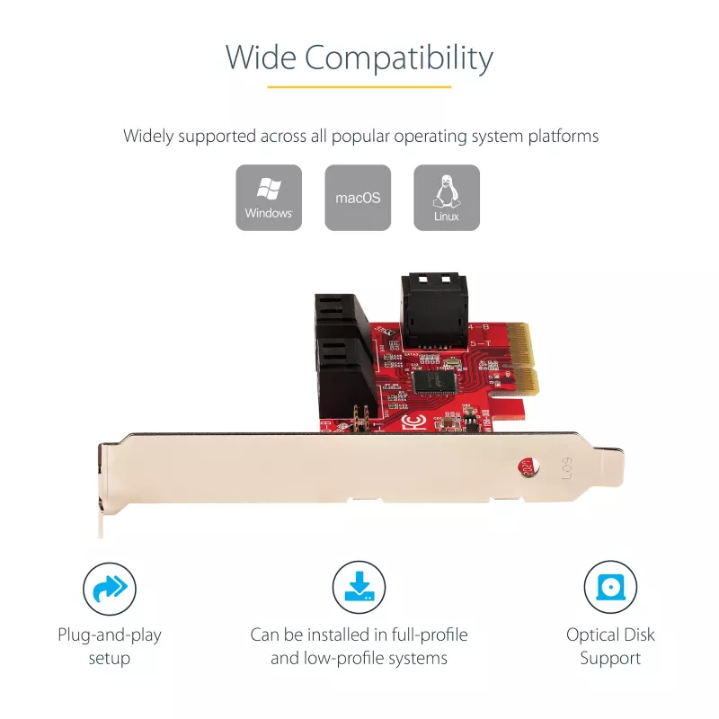 StarTech.com SATA PCIe-Karte – 6-Port PCIe SATA-Erweiterungskarte – 6 Gbit/s – Low/Full Profile – Gestapelte SATA-Anschlüsse – ASM1166 Non-RAID – PCI Express zu SATA-Konverter