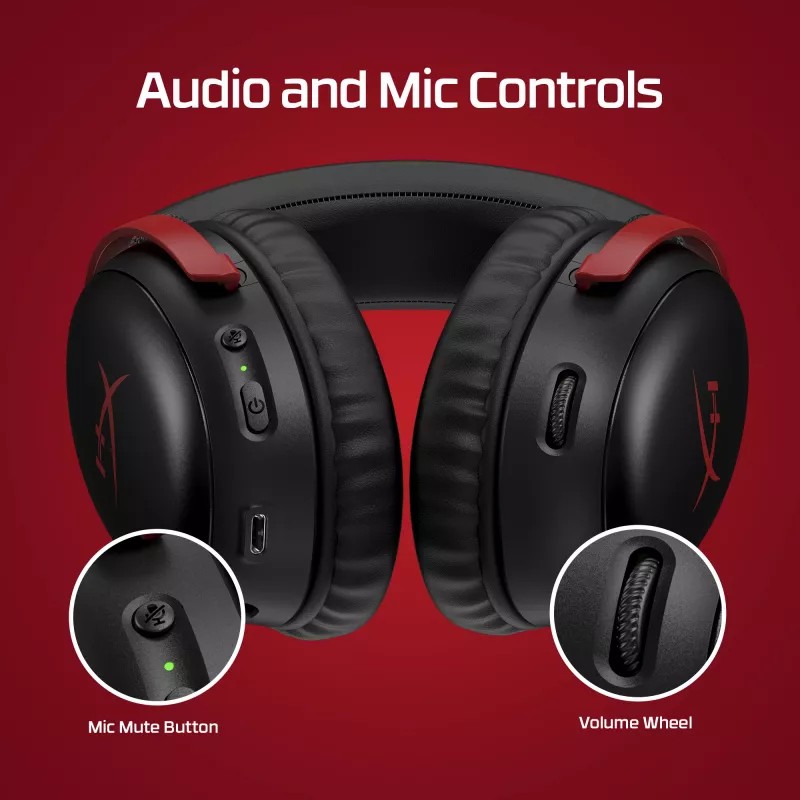 HyperX Cloud III Wireless - Gaming-Headset, Schwarz; Rot, China, ohrumschließend, geschlossen, aktiv, 155 mm