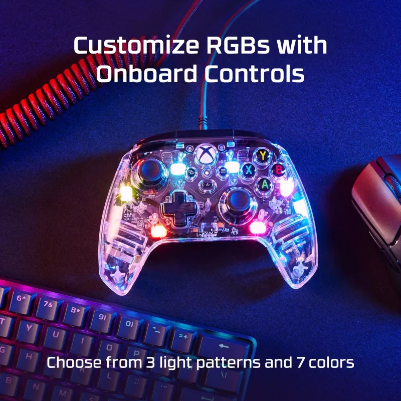 HyperX Clutch Gladiate – kabelgebundener Gaming-RGB-Controller – Xbox, Gamepad, Xbox One, Xbox Series X, kabelgebunden, USB, USB Typ-A, USB Typ-C, transparent