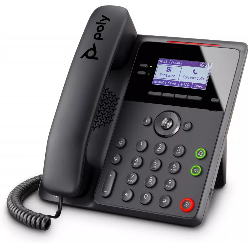 IP-Telefon Poly Edge B20 — 2-Leitungen PoE, LCD 2,8 Zoll (7,11 cm), Gigabit Ethernet, kabelgebundener Hörer, Schwarz